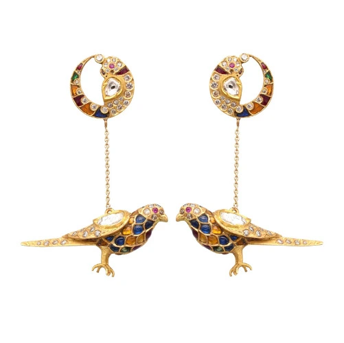 Parrot Multi Sapphire Earring In 14k Solid Gold Earrings