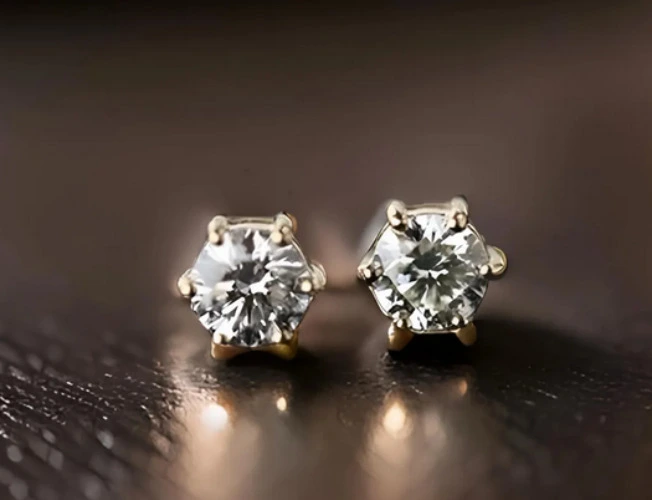 18K Solid Gold Diamond Stud Earrings,  Natural Diamond Earrings