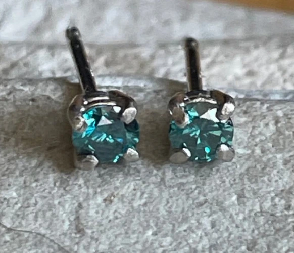 Blue diamond studs - genuine natural diamond in a 14k gold setting