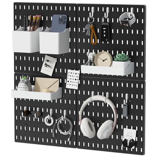 Nafenai Pegboard Combination Kit, Pegboards and Accessories Modular Hanging for Wall Organizer, Crafts Organization, Ornaments Display, Nursery Storage, Peg Board (4Pcs Pegboard Organizer - Black) - Black - 4 Pieces