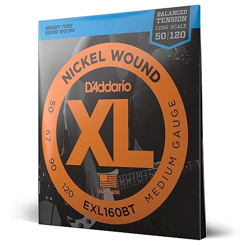 D'Addario Electric Bass Guitar Strings - EXL160BT 50-120 - Nickel Wound Bass Strings - For Bass Guitar 4 String - Balanced Tension Medium - Medium