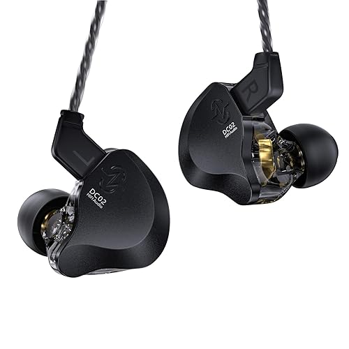 CCZ DC02 in Ear Monitors IEM Earphones without Microphone, Dual Magnetic Circuit DD HiFi Stereo Sound Wired Headphones, Noise Cancelling Ear buds, 4N OFC Cable for Musician Singer (Black, without Mic) - without Mic - Dark