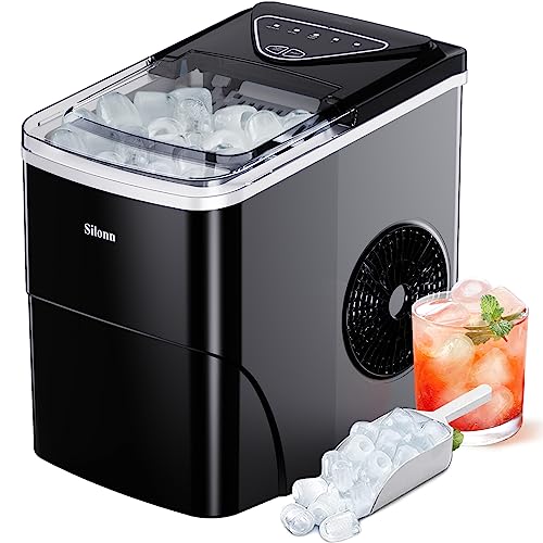 Silonn Ice Makers Countertop, 9 Cubes Ready in 6 Mins, 12KG in 24Hrs, Self-Cleaning Ice Machine with Ice Scoop and Basket, 2 Sizes of Bullet Ice for Home Kitchen Office Bar Party - Black - 2 L