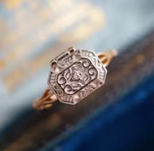 Vintage Locket Ring, 2 Ring Set, Poison Ring, Labradorite Ring, Keepsake Jewelry, Protection Jewelry, Key Jewelry, Key Shape Ring, Gemstone