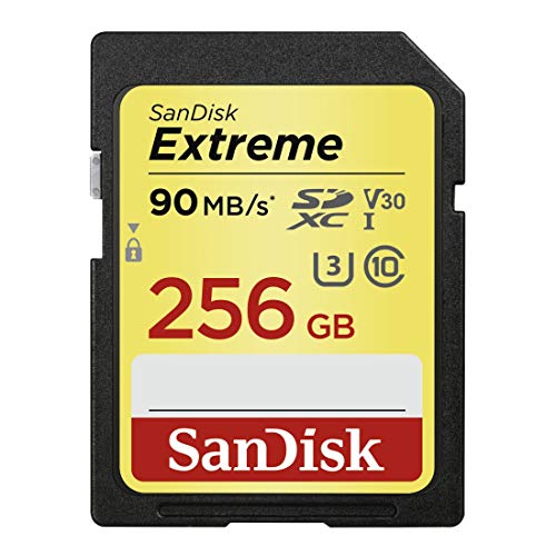SanDisk Extreme 256GB SDXC Memory Card up to 90MB/s, Class 10, U3, V30 - Black - 256GB - Single