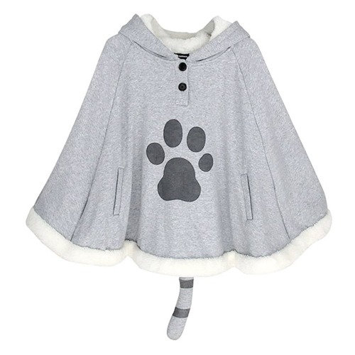 KINOMOTO Game Cat Atsume Hooded Cape Cosplay Costume Gray Cat Cotton Cloak Poncho - #2