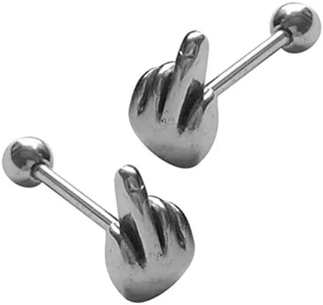 FENICAL 2pcs Surgical Steel Tongue Bar with Middle Finger Cartilage Body Piercing Ring for Nipple Lip for Man Women