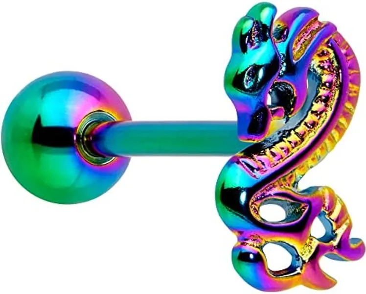 Body Candy Stainless Steel Rainbow 3D Dragon Top Barbell Tongue Ring