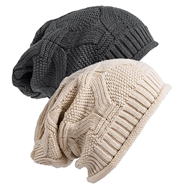 Senker Fashion 2 Pack Womens Slouchy Beanie Winter Knit Soft Hat for Women and Men