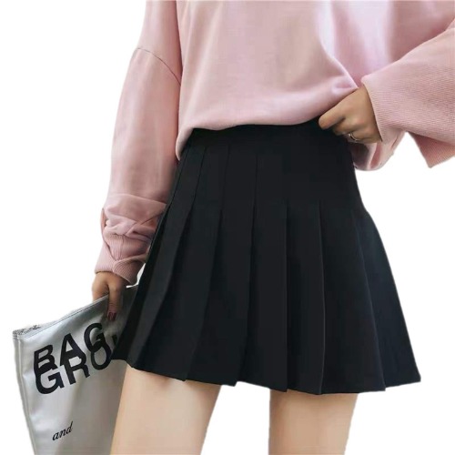 Pleated Skirt High Waist Elastic