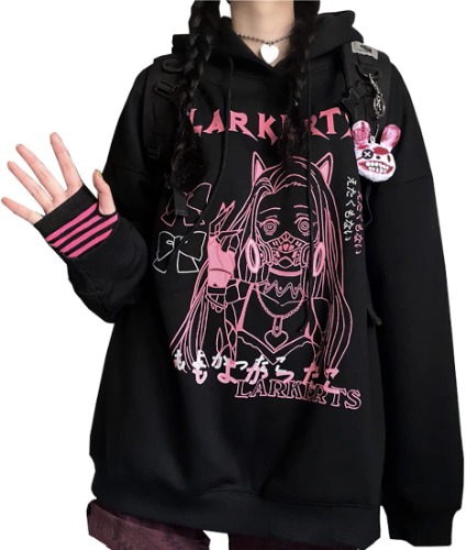 Japanese Kawaii Print Hoodie Y2K Gothic Sweatshirt