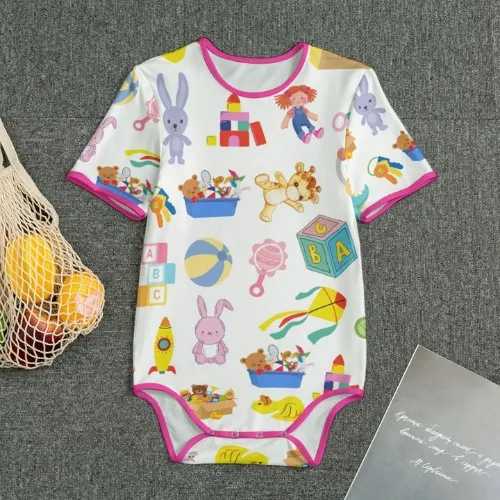 Adult Romper with Toy Design and Pink Edge