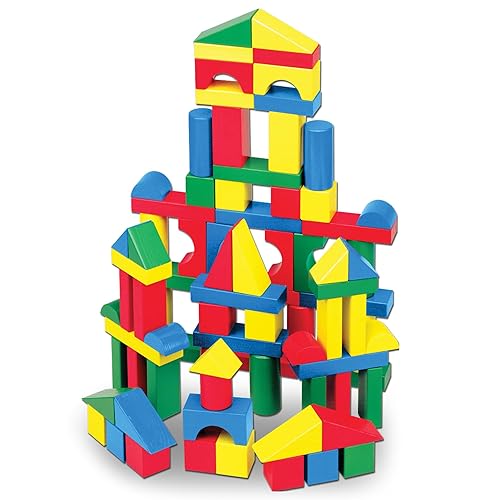 Melissa & Doug Wooden Building Blocks Set - 100 Blocks in 4 Colors and 9 Shapes - FSC Certified - 100-Piece - Set