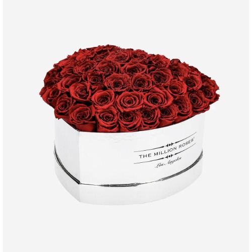 Heart Mirror Silver Dome Box | Red Diamond Roses | Default Title