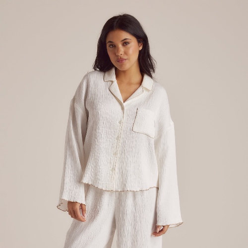 Crinkle Pyjama Shirt - White | M