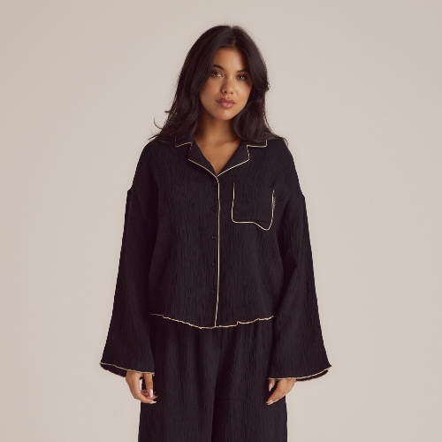 Crinkle Pyjama Shirt - Black | M
