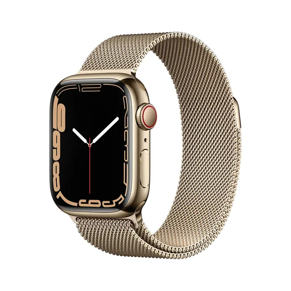 Apple Watch Series 7 (GPS + Cellular, 41mm) Smart watch - Gold Stainless Steel Case with Gold Milanese Loop. Fitness Tracker, Blood Oxygen & ECG Apps, Always-On Retina Display, Water Resistant