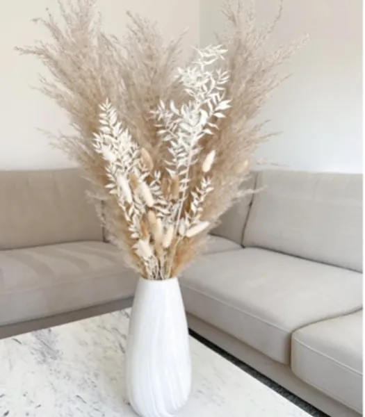 XL Natural Pampas Grass Dried Flower Bouquet 100cm Tall | Extra Fluffy Pampas Arrangement | Preserved White Ruscus & Mixed Bunny Tails | UK