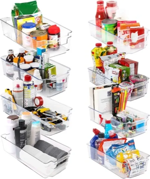 KICHLY Premium Clear Storage Organiser - Set of 8 Containers (4 Large, 4 Small Organizer Bin) Multipurpose Kitchen, Fridge, Pantry, Countertop, Cosmetics, Under Sink  Bathroom Organiser - BPA Free