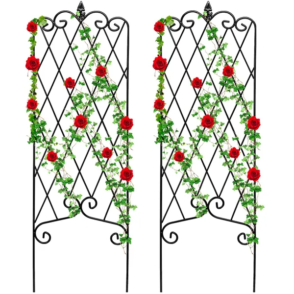 Amagabeli 2 Pack Black Garden Trellis for Climbing Plants 47” x 16” Rustproof Iron Plant Support for Climbing Vines and Flowers Stands Vegetables Patio Metal Lattices Grid Panels for Ivy Cucumbers