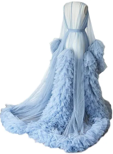 Ladies Dressing Gown Perspective Sheer Long Robe Puffy Tulle Robe Sheer for Maternity Photoshoot