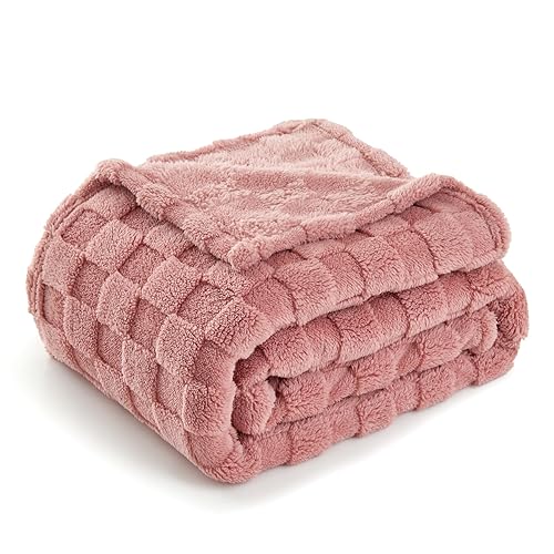 BEDELITE Super Soft Throw Blanket for Couch and Bed, Lightweight Cozy Fluffy Decorative 3D Checkered Blanket, Warm and Fuzzy Fleece Blanket for Camping, Travel(Dusty Pink, 60"x80") - Z02-dusty Pink - Twin(60"x80")