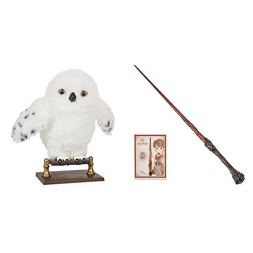 Wizarding World Harry Potter - Interaktive Plüsch-Eule Hedwig mit über 15 Geräuschen und Bewegungen & uthentischer Harry Potter Zauberstab aus Kunststoff mit Zauberspruch-Karte - Harry Potter + Spielzeug
