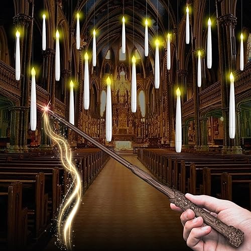 KYWLCO Schwebende Kerzen, Flammenlose Led Kerzen mit Zauberstab Fernbedienung, Batteriebetriebene Kerze für Familie Hochzeit Party Halloween Weihnachten Dekoration (20 Stück) - 20 Stück