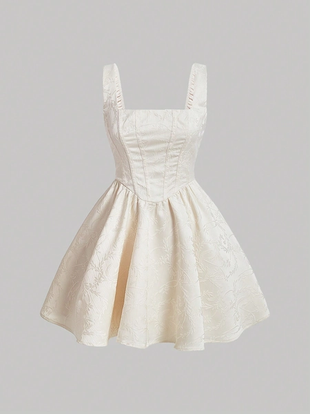 SHEIN MOD Jacquard Frill Trim Flounce Sleeve Dress Without Blouse