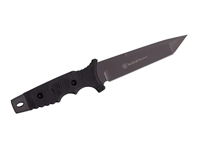 Smith & Wesson 10.6in High Carbon S.S. Fixed Blade Knife with 5.2in Tanto Blade and TPE Handle for Outdoor, Tactical, Survival and EDC - Plain Edge