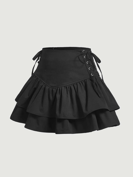 SHEIN MOD Lace Up Side Ruffle Hem Skirt