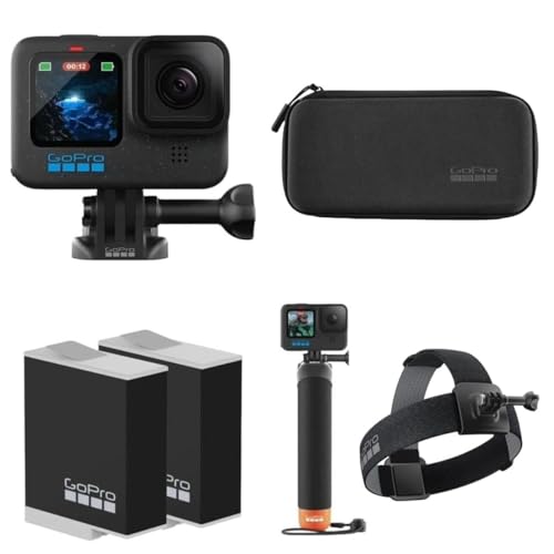 GoPro HERO12 Black Action Camera with Bundle, 2X Enduro Rechargeable Batteries, Go Pro Handler (Floating Hand Grip), Head Strap 2.0, Mounting Buckle + Thumb Screw, Extreme Sport Hero 12 - HERO12 Black