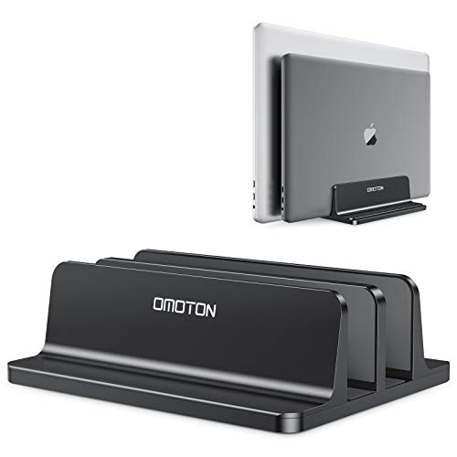 OMOTON [Updated Dock Version Vertical Laptop Stand, Double Desktop Stand Holder with Adjustable Dock (Up to 17.3 inch), Fits All MacBook/Surface/Samsung/HP/Dell/Chrome Book (Black) - Black