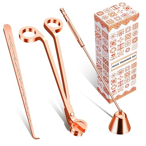 calary Candle Wick Trimmer, Candle Snuffer and Wick Dipper & Candle Accessory Set, 3 in 1 Candle Care Kit for Candle Lover (Rose Gold) - Rose Gold