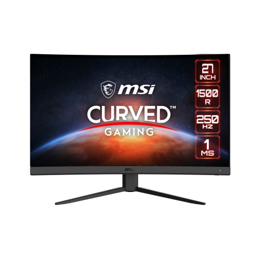 MSI G27C4X 27" Curved Gaming Monitor, 1920 x 1080 (FHD), 1ms, 250Hz, FreeSync, HDMI, DisplayPort, Anti-Flicker, Anti-Glare, HDR Ready,Black - 27" - G27C4X
