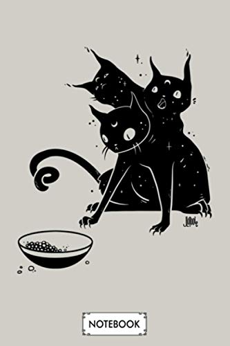 Creepy Cute Three Headed Black Cat Artwork Notebook: Planner, 6x9 120 Pages, Matte Finish Cover, Journal, Lined College Ruled Paper, Diary