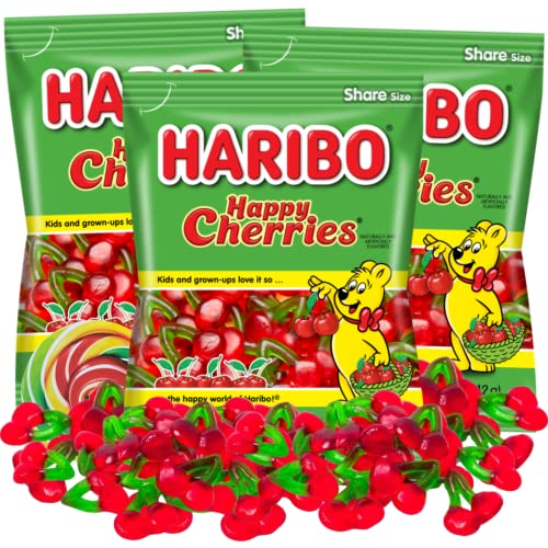 Gummi Happy Cherries Fruit Flavored Chewy Candies, Cherry Shaped Gummies, On the Go Fruit Snacks Shareable Bags, 5 ounce, Pack of 3
