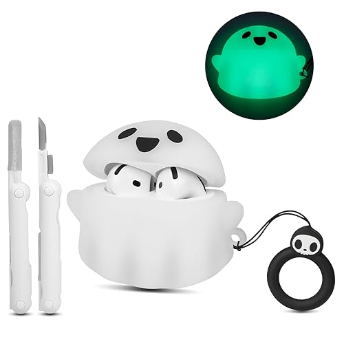CCXNAS for Apple AirPods 4th Generation Case 2024 with Cleaner kit, [Glow in The Dark] Luminous Cute 3D Ghost Case for Airpods 4 Gen, Soft Silicone Anime Funny AirPods 4 Cases Cover for Women Men