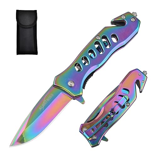 ALBATROSS EDC Cool Sharp Tactical Folding Pocket Knife,SpeedSafe Spring Assisted Opening Knifes with Liner Lock,Pocketclip,Glass Breaker,Seatbelt Cutter(Multi) - Multi