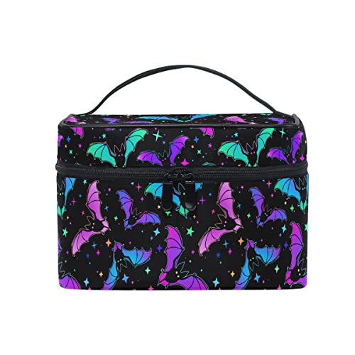 Goth Makeup Bag, Gothic Bats Halloween Luminous Makeup Organizer Bags Toiletry Bag Box Travel Cosmetic Bag Make Up Train Case for Women Teen Girl Ladies - Halloween Theme 092
