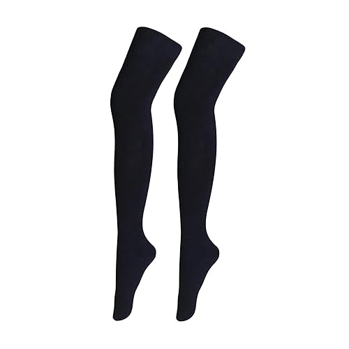 Bestjybt Women Thigh High Socks Cotton Warm Over the Knee Socks Long Knee High Boot Stockings Leg Warmer - One Size - Black
