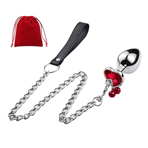Metal Bell Anal Butt Plug Prostate Trainer Training Plugs Sex Toy with Traction Chain for Couple Women Men Red - Red