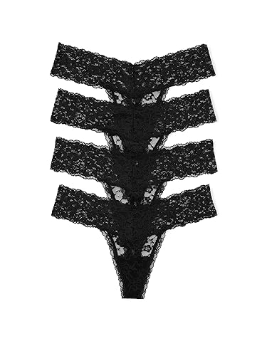 Victoria's Secret Women's Lace Thong Underwear, Panties for Women, Multi Pack (XS-XXL) - Small - Black