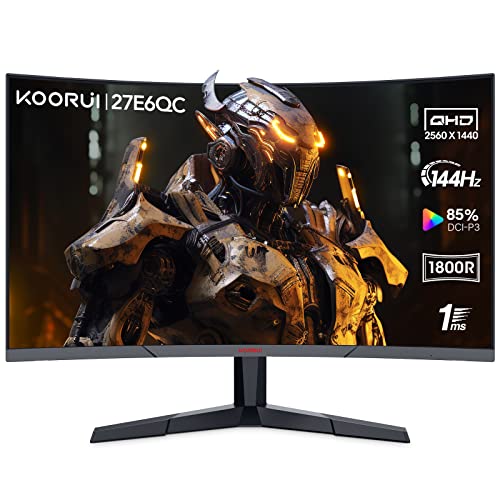 KOORUI Gaming Monitor 27 Zoll, 1800R Fläche Bildschirm 2560X1440 (QHD), 144HZ 1ms Mornitor, DCI-P3 85%, Ultradünne Blende, Einstellbare Neigung, Unterstützt HDMI/DP - 27 Zoll-QHD/VA/144Hz - QHD/VA/144Hz