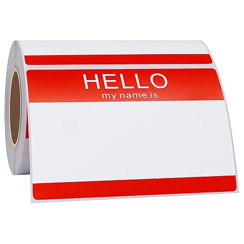Hycodest Hello My Name is, Sticker Writing Stickers Peel and Stick Badges Sensitive Name Tag 3.5"x2.35" 200 PCS, Red - Red