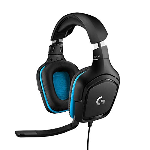 Logitech G432 Wired Gaming Headset, 7.1 Surround Sound, DTS Headphone:X 2.0, Flip-to-Mute Mic, PC (Leatherette) Black/Blue, 7.2 x 3.2 x 6.8 inches - Surround - Headset