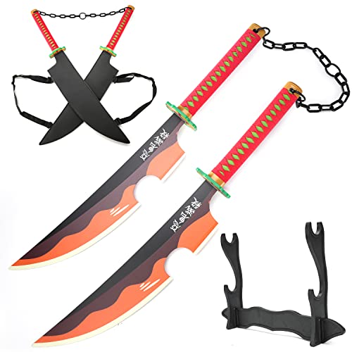Cold Blade Carbon Steel Demon Slayer Sword, 40 Inches Metal&Plastic Anime Samurai Katana with Belt and Stand, Nichirin Sword - Tengen Uzui