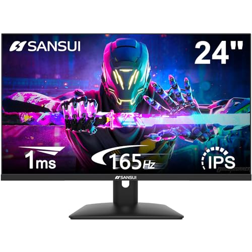 SANSUI Gaming Monitor 24 inch, FHD 165HZ 1ms IPS Computer Monitor, 110% sRGB, HDMI DP Ports, FreeSync Technolog，VESA Mountable/Frameless/Eye Care (ES-G24X5 HDMI Cable 1.5m Included) - 24Inch/IPS/165hz