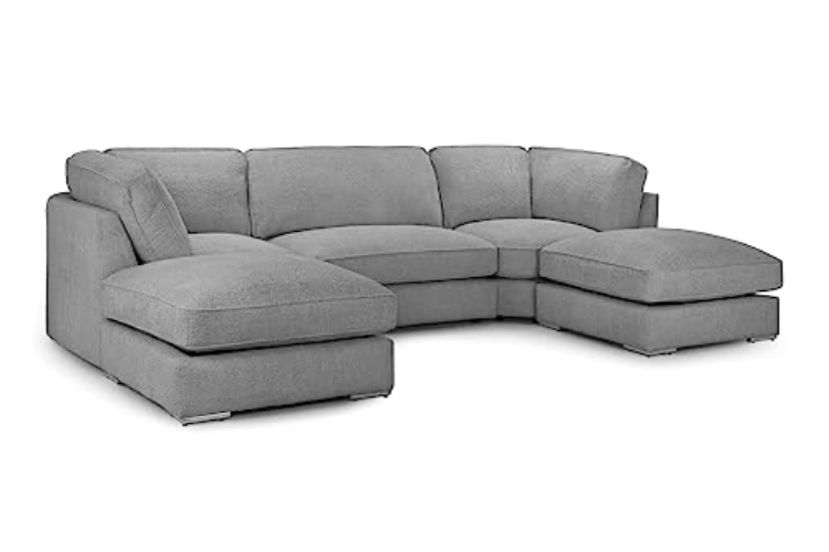 Honeypot U Shaped Sofa - Inga U Shape Corner Sofa for Living Room- Sofa with Soft Grey Fabric Boucle Upholstery | Setup Included | Made in EU | Built to Last - Grey