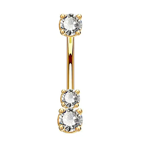 OUFER 14K Solid Gold Belly Navel Button Ring Clear 5A Cubic Zirconia Design Belly Rings Piercing Jewellery